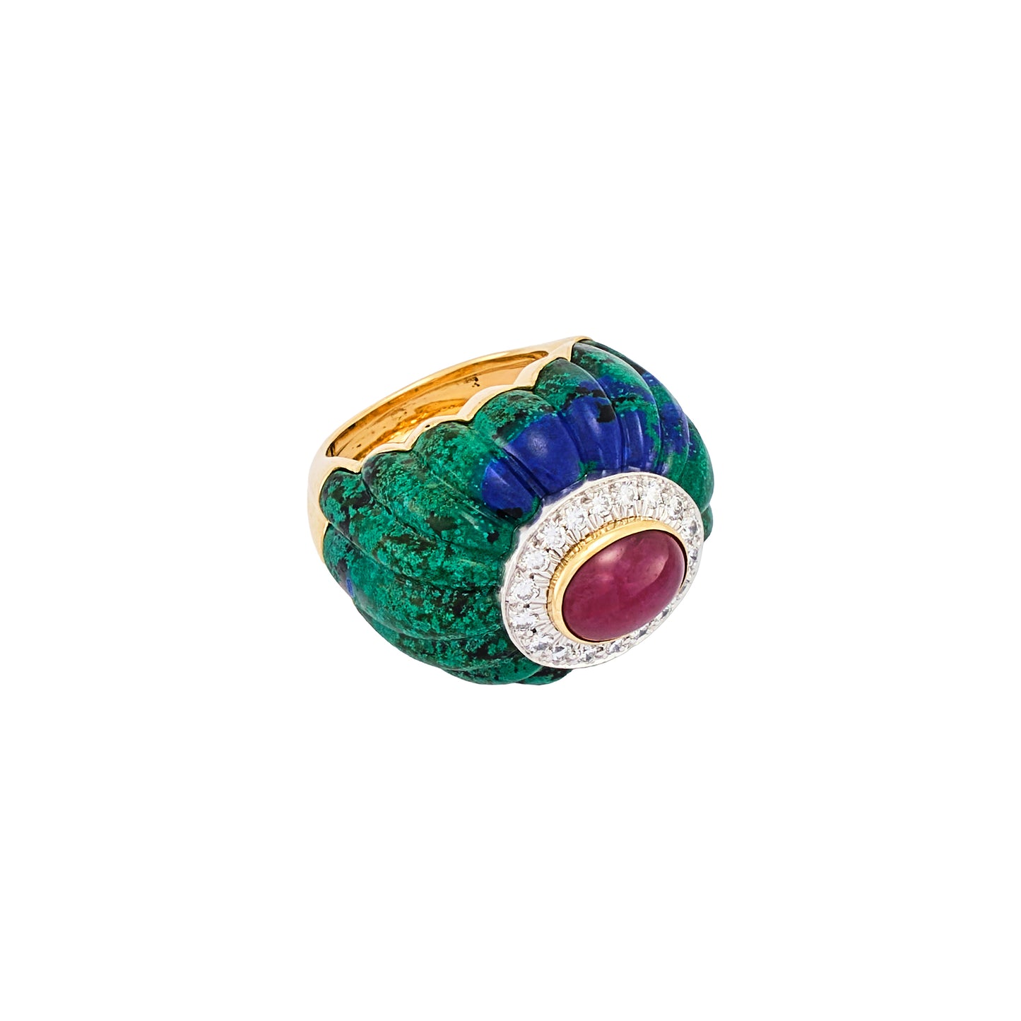 David Webb Azurmalachite and Ruby Ring