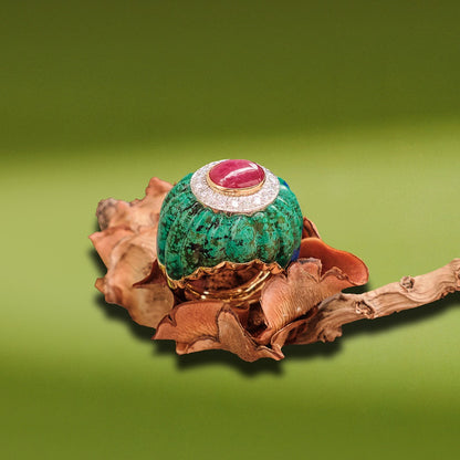 David Webb Azurmalachite and Ruby Ring