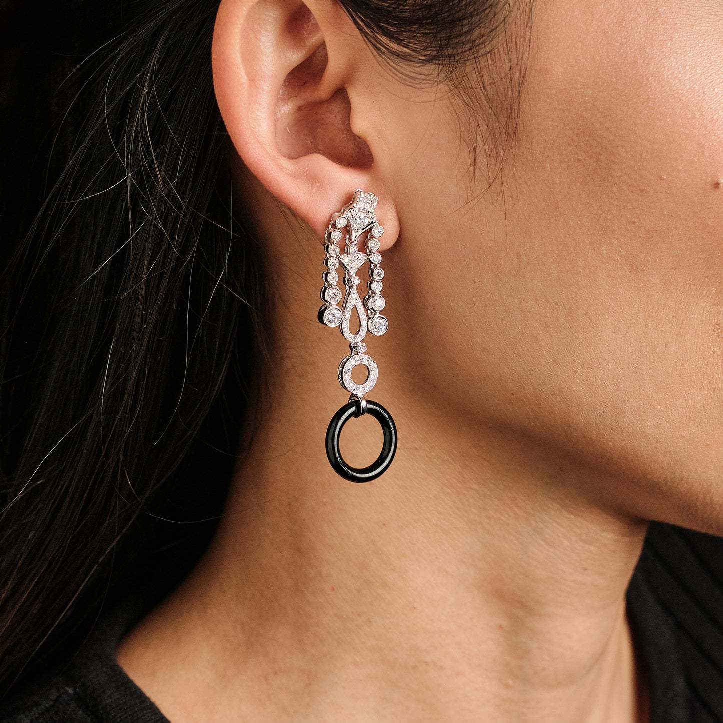 Vintage Onyx and Diamond Earrings