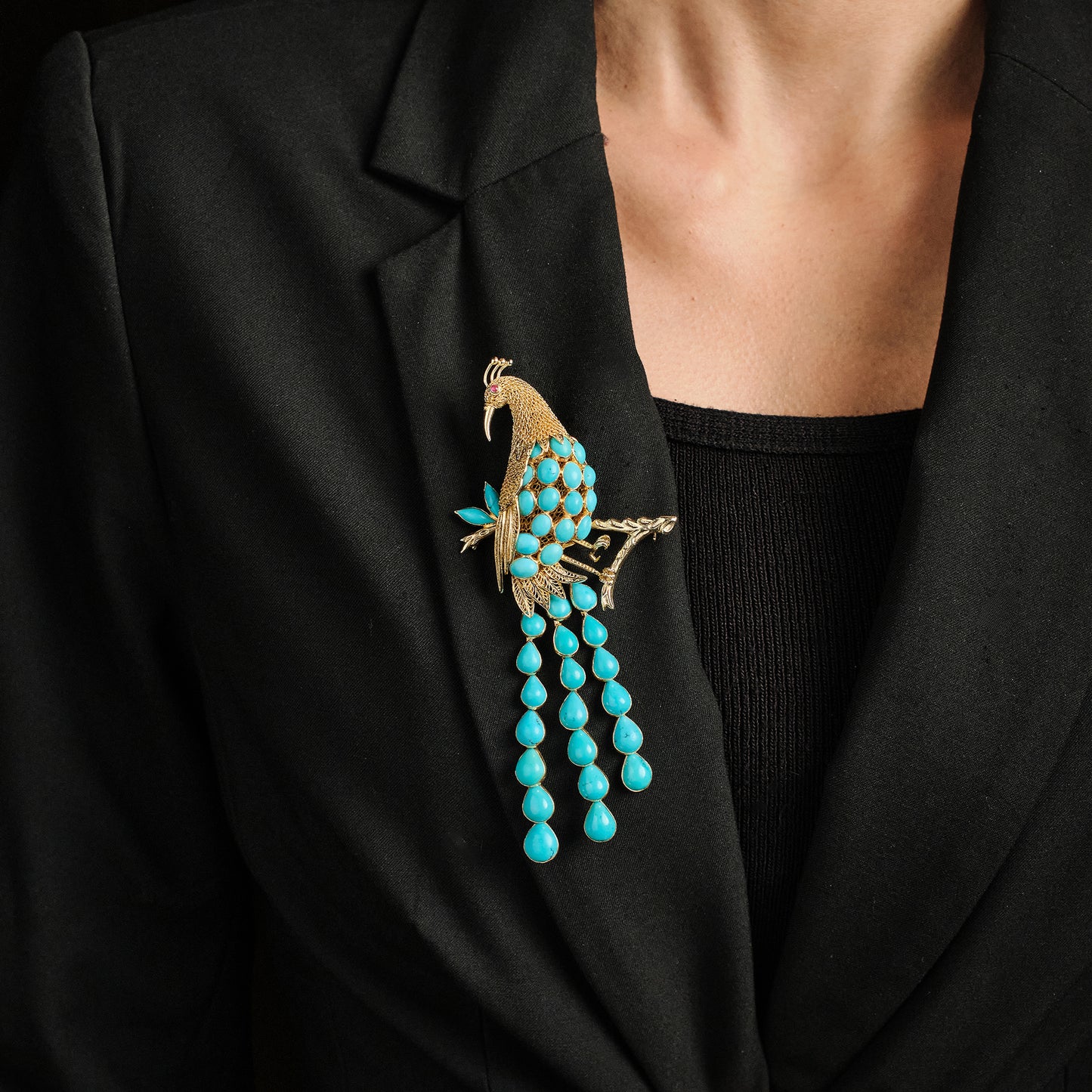 Vintage Turquoise Peacock Brooch