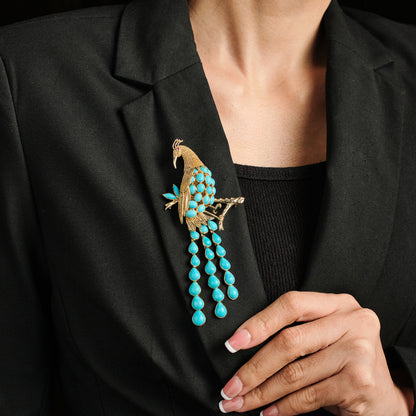 Vintage Turquoise Peacock Brooch