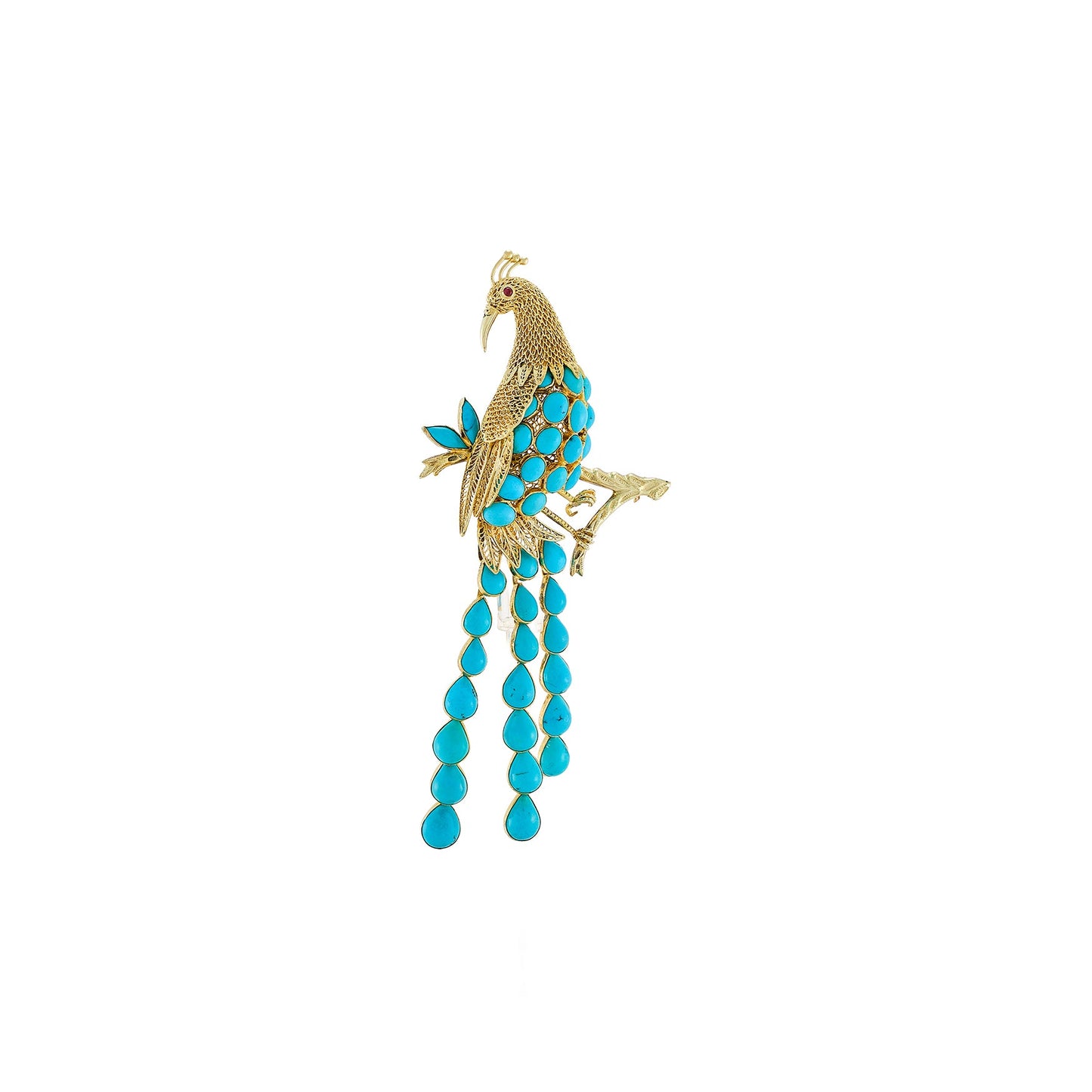 Vintage Turquoise Peacock Brooch
