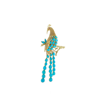 Vintage Turquoise Peacock Brooch