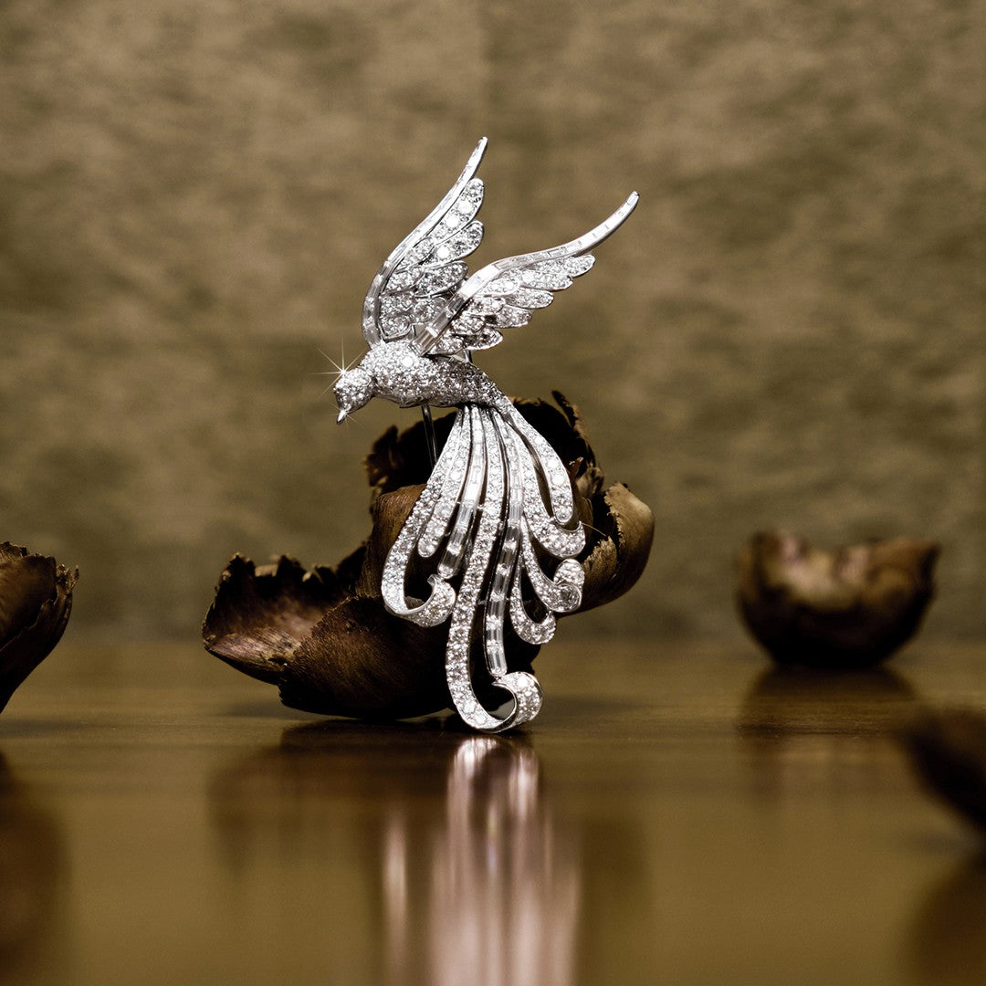 Vintage Bird of Paradise Diamond Brooch
