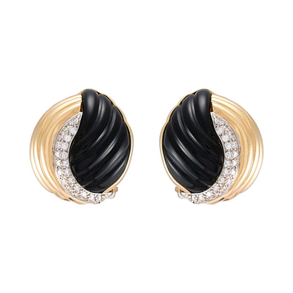 Vintage Black Onyx and Diamonds Earrings