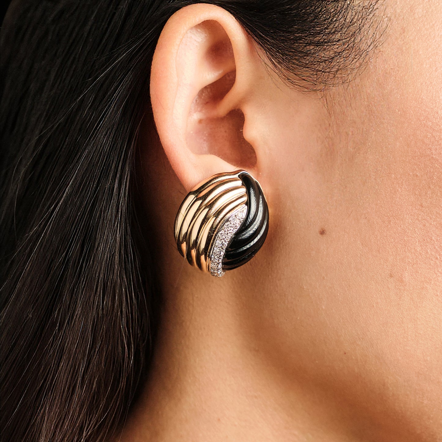 Vintage Black Onyx and Diamonds Earrings