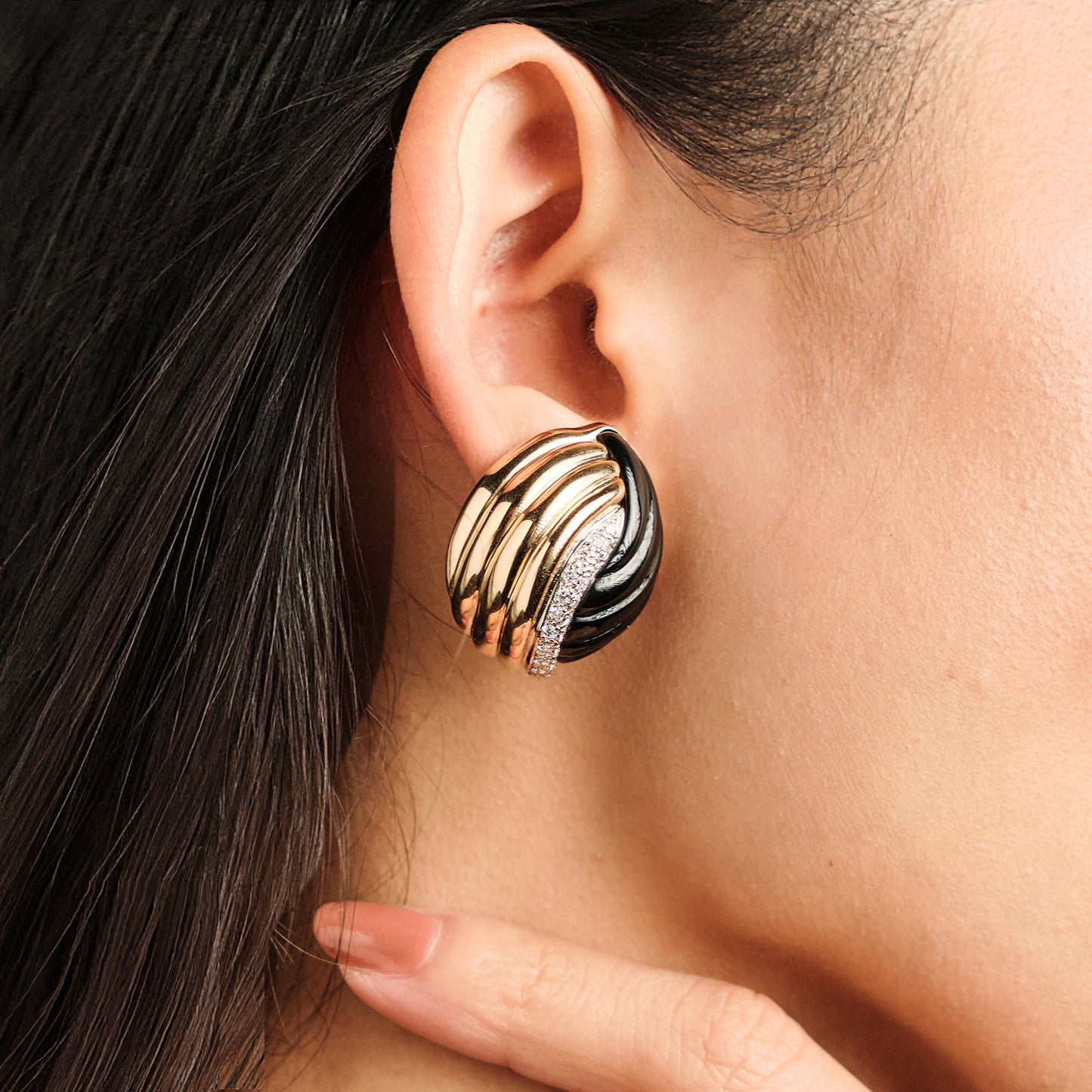 Vintage Black Onyx and Diamonds Earrings