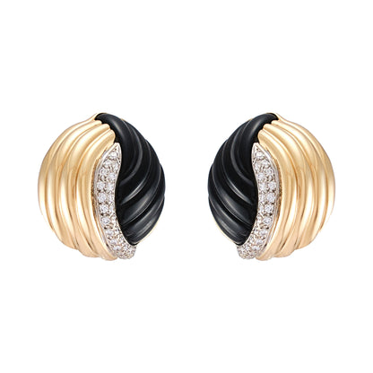 Vintage Black Onyx and Diamonds Earrings