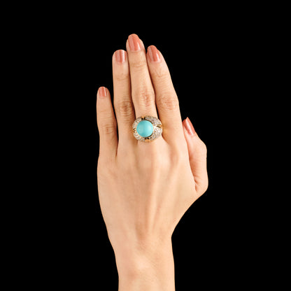 Vintage Blue Hardstone and Diamond Ring