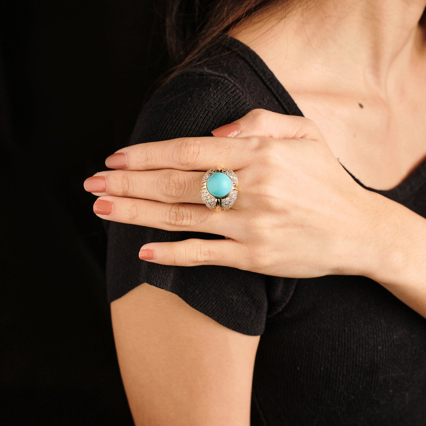 Vintage Blue Hardstone and Diamond Ring