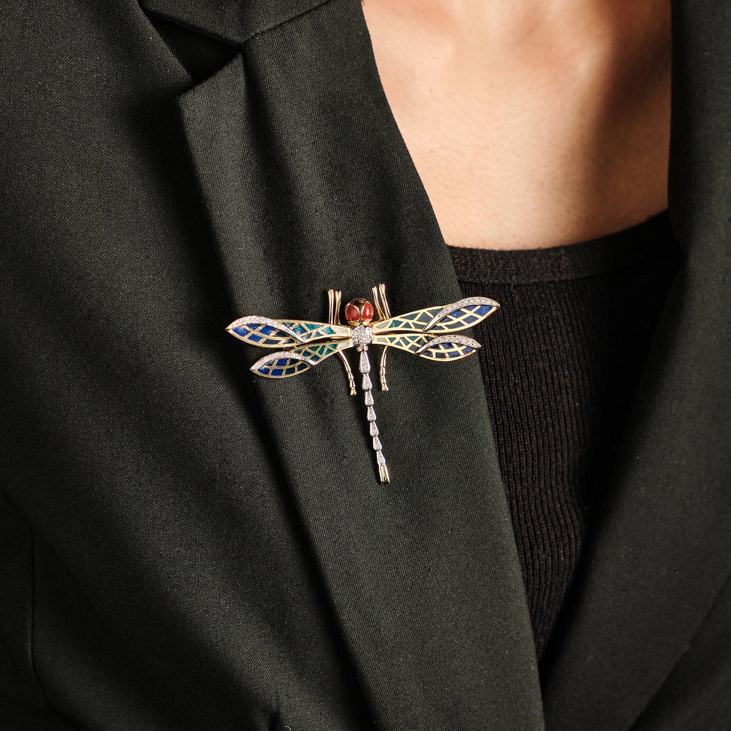 Vintage Italian Plique-a-Jour Brooch