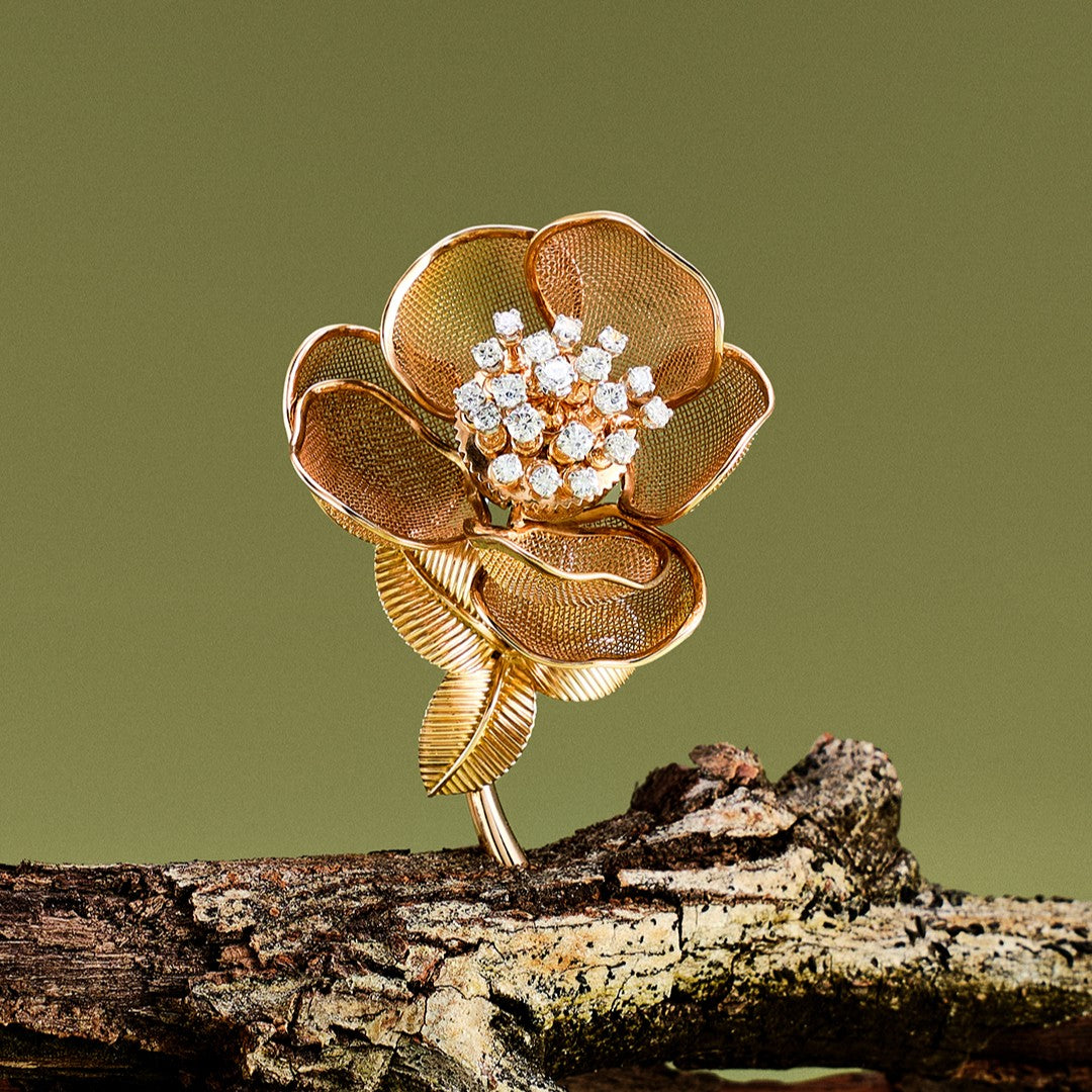 Vintage Day and Night Rose Brooch