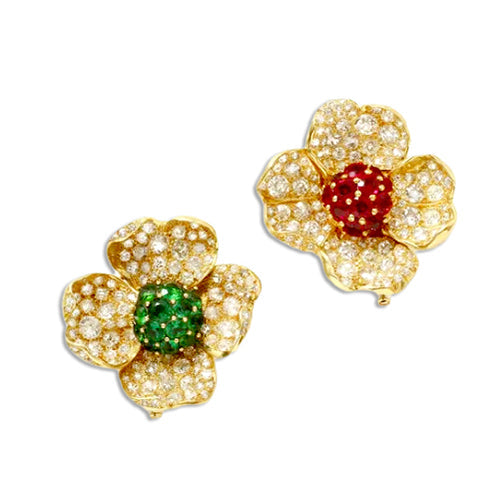 Vintage Pair of Flower Brooches