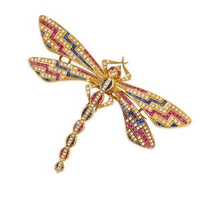 Vintage Multigem Dragonfly Brooch