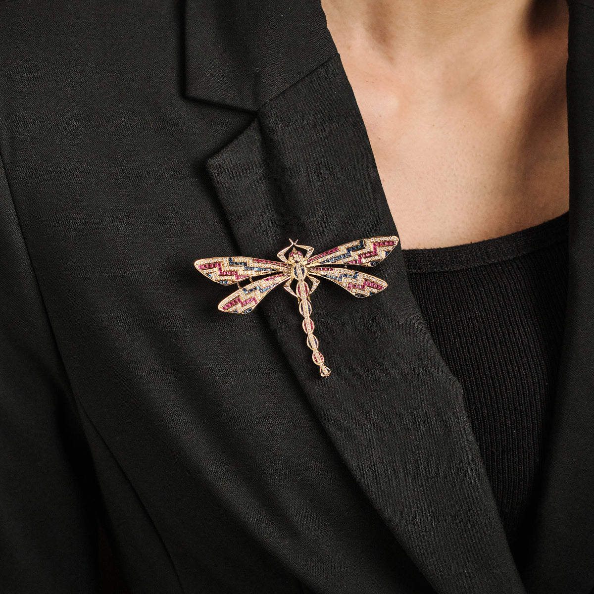 Vintage Multigem Dragonfly Brooch