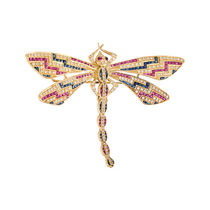 Vintage Multigem Dragonfly Brooch