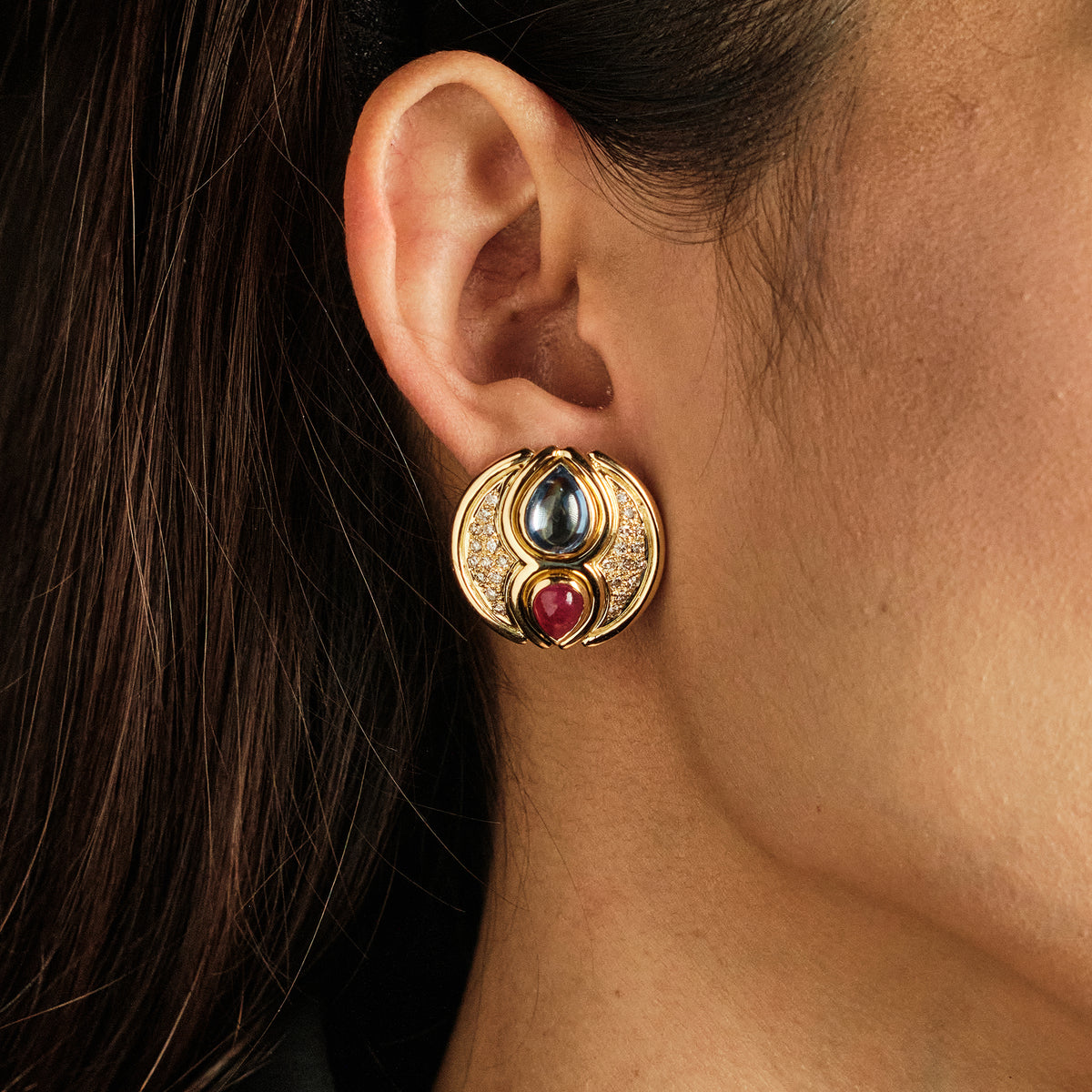 Vintage Ruby and Sapphire Earrings