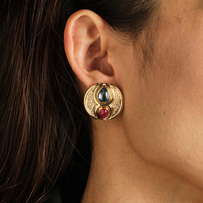 Vintage Ruby and Sapphire Earrings