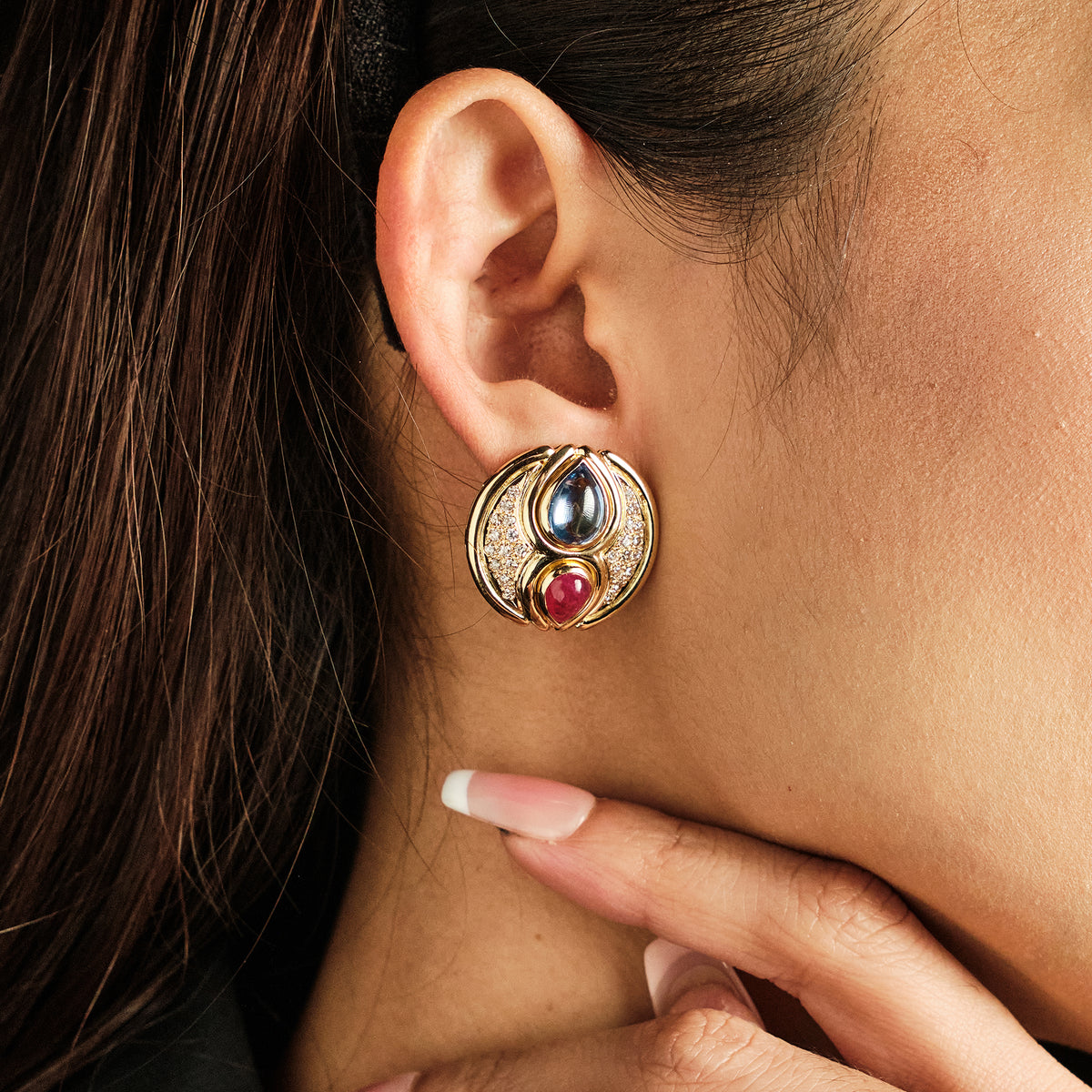 Vintage Ruby and Sapphire Earrings