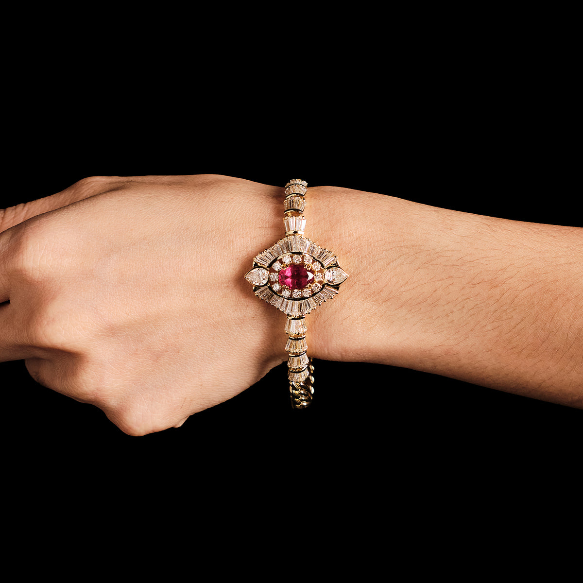 Vintage Italian Rubellite and Diamonds Bracelet