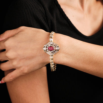 Vintage Italian Rubellite and Diamonds Bracelet