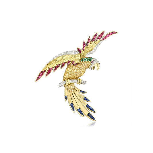 Vintage Multi-Gemstone Parrot Brooch