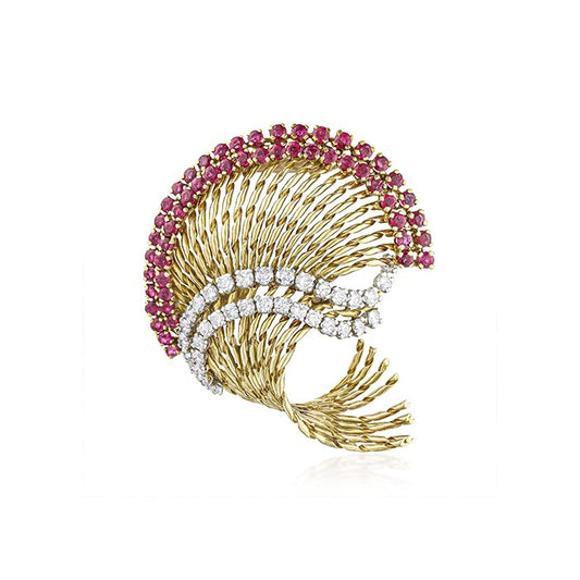 Tiffany & Co. Ruby and Diamond Twisted Gold Brooch