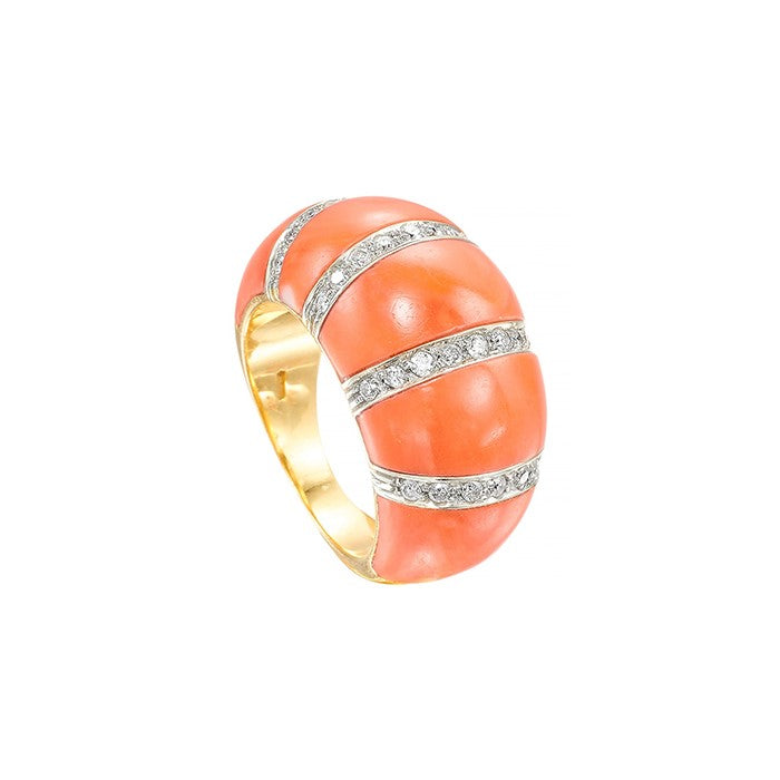 Vintage Italian Coral and Diamond Ring