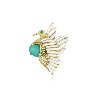 Vintage Pearl & Turquoise Bird Brooch