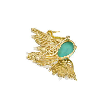 Vintage Pearl & Turquoise Bird Brooch