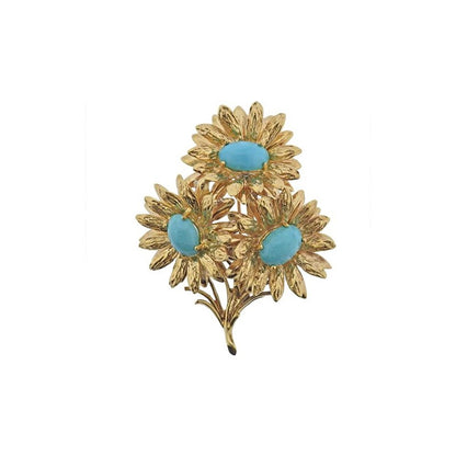 Tiffany & Co Turquoise Flower Brooch Pin