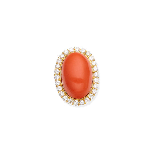Vintage Coral and Diamond Ring