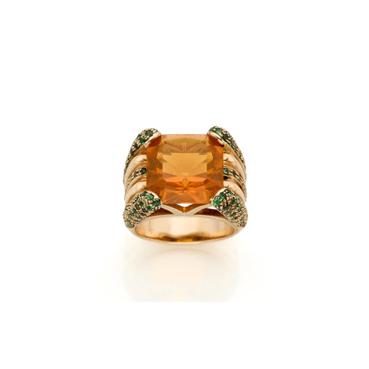 Vintage Fire Opal and Tsavorite Ring