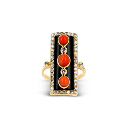 Vintage Coral and Onyx Ring