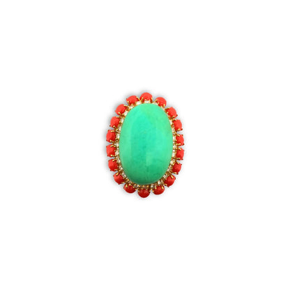 Vintage Chrysoprase and Coral Ring