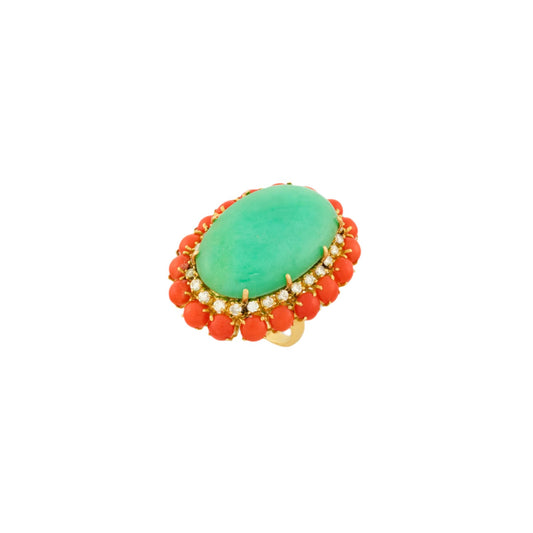 Vintage Chrysoprase and Coral Ring