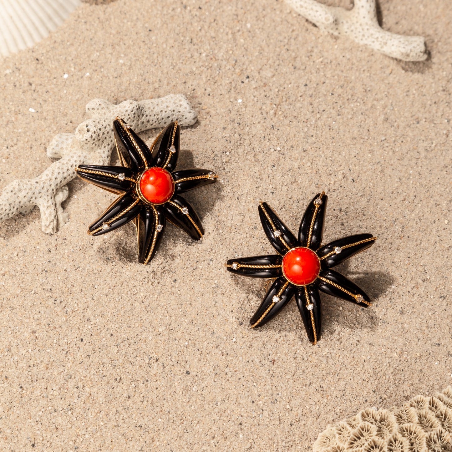 Vintage Black Onyx and Coral Earrings