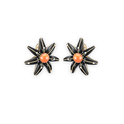 Vintage Black Onyx and Coral Earrings