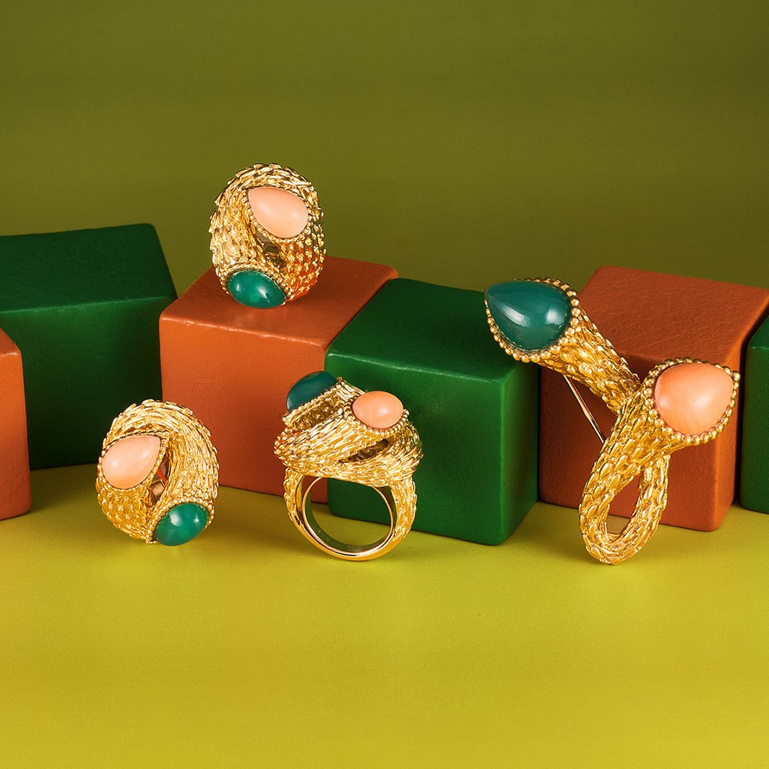 Boucheron Chrysoprase and Coral Demi Parure
