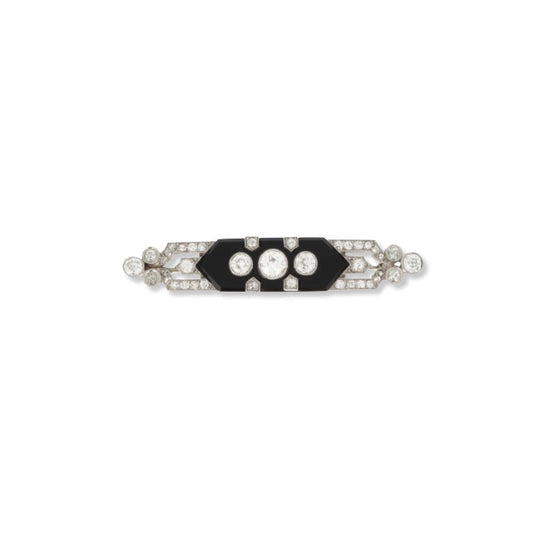 Antique Onyx and Diamonds Bar Brooch