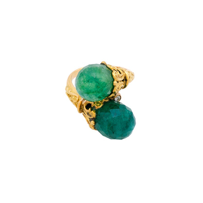 Vintage Toi et Moi French Emerald Ring