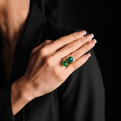 Vintage Toi et Moi French Emerald Ring