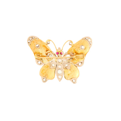 Vintage Enamel and Diamond Butterfly Brooch