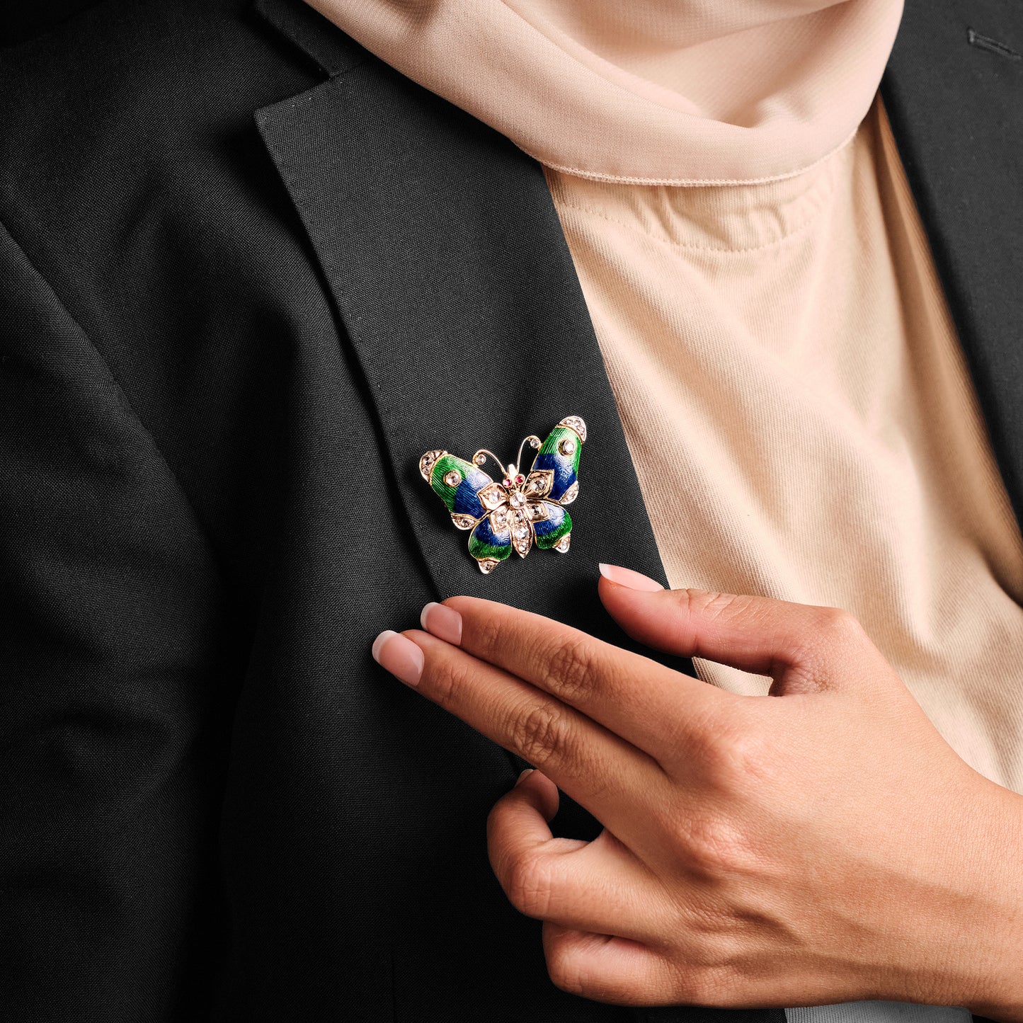 Vintage Enamel and Diamond Butterfly Brooch