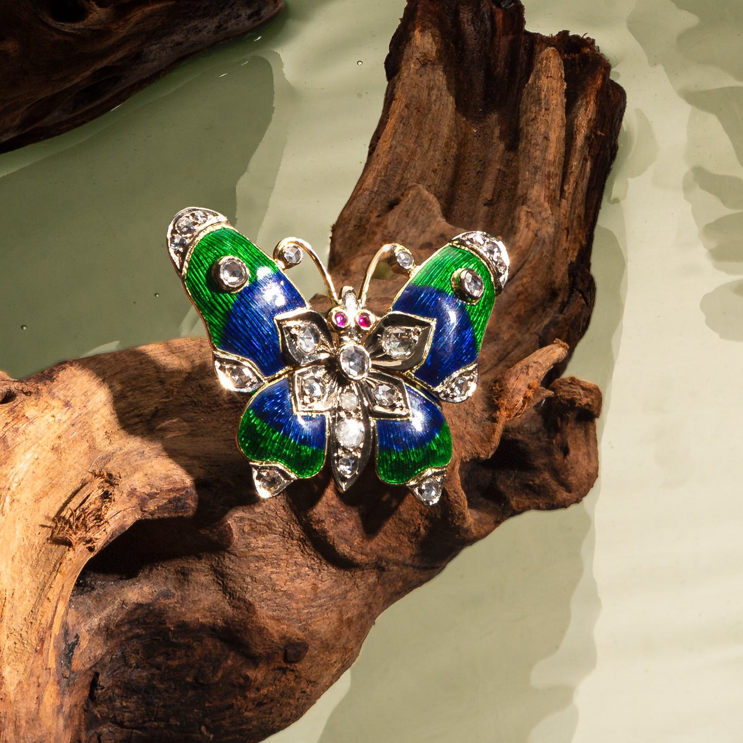 Vintage Enamel and Diamond Butterfly Brooch