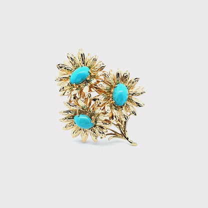 Tiffany & Co Turquoise Flower Brooch Pin
