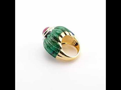 David Webb Azurmalachite and Ruby Ring