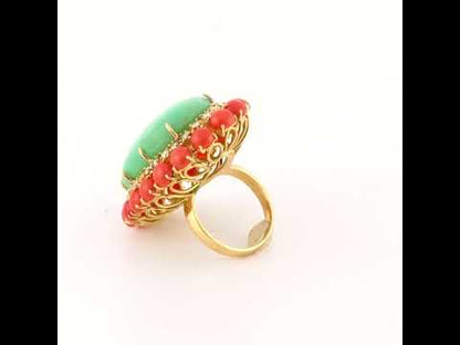Vintage Chrysoprase and Coral Ring