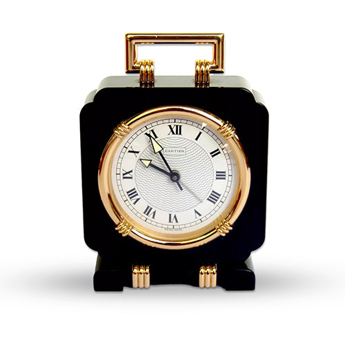 Cartier Art Deco Black Enamel Table Clock